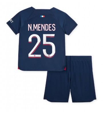 Paris Saint-Germain Nuno Mendes #25 Koti Pelipaita Lasten 2023-24 Lyhyet Hihat (+ Lyhyet housut)